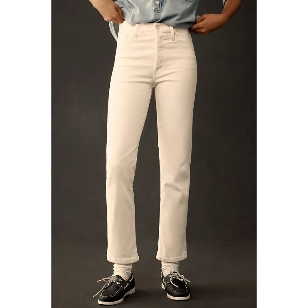 MOTHER High-Rise Straight Jeans in Cream